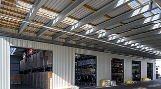pallet racking with roof, galvanized, rack-clad building